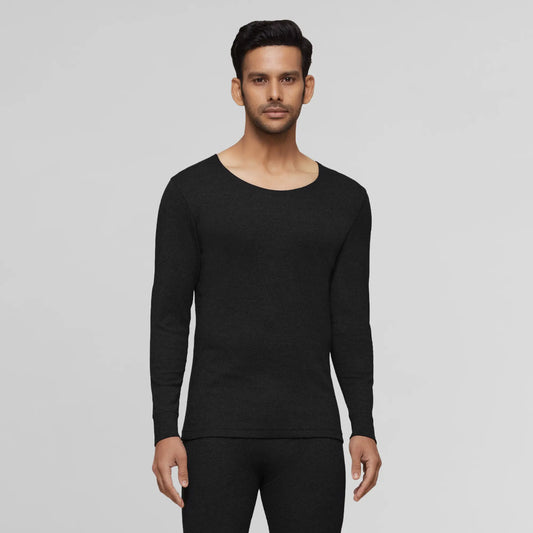 Cotton Rich Thermal Long Sleeve Vest Pitch Black - XYXX Apparels