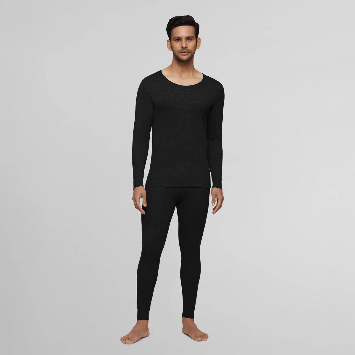 Cotton Rich Thermal Long Sleeve Vest Pitch Black - XYXX Apparels