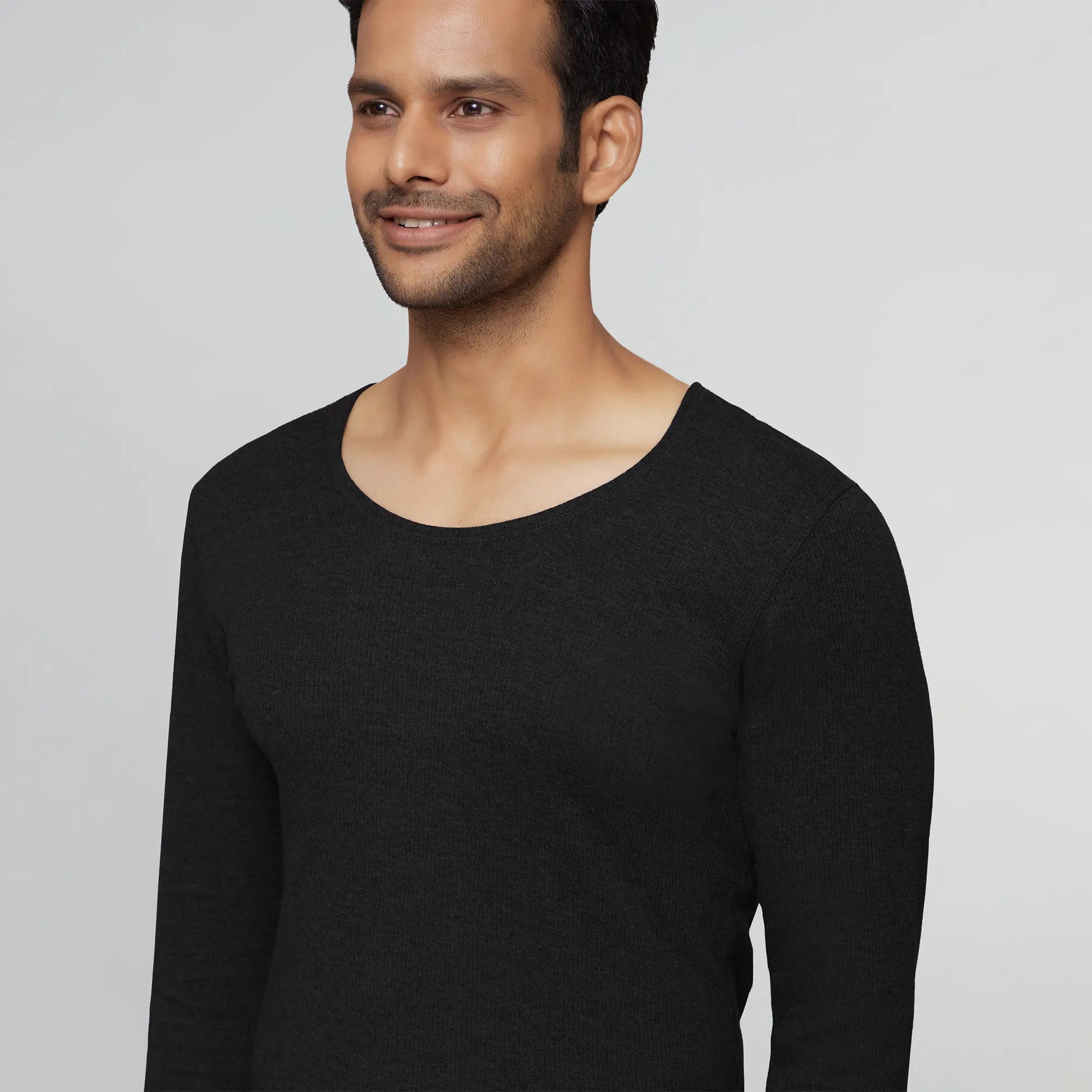 Cotton Rich Thermal Long Sleeve Vest Pitch Black - XYXX Apparels