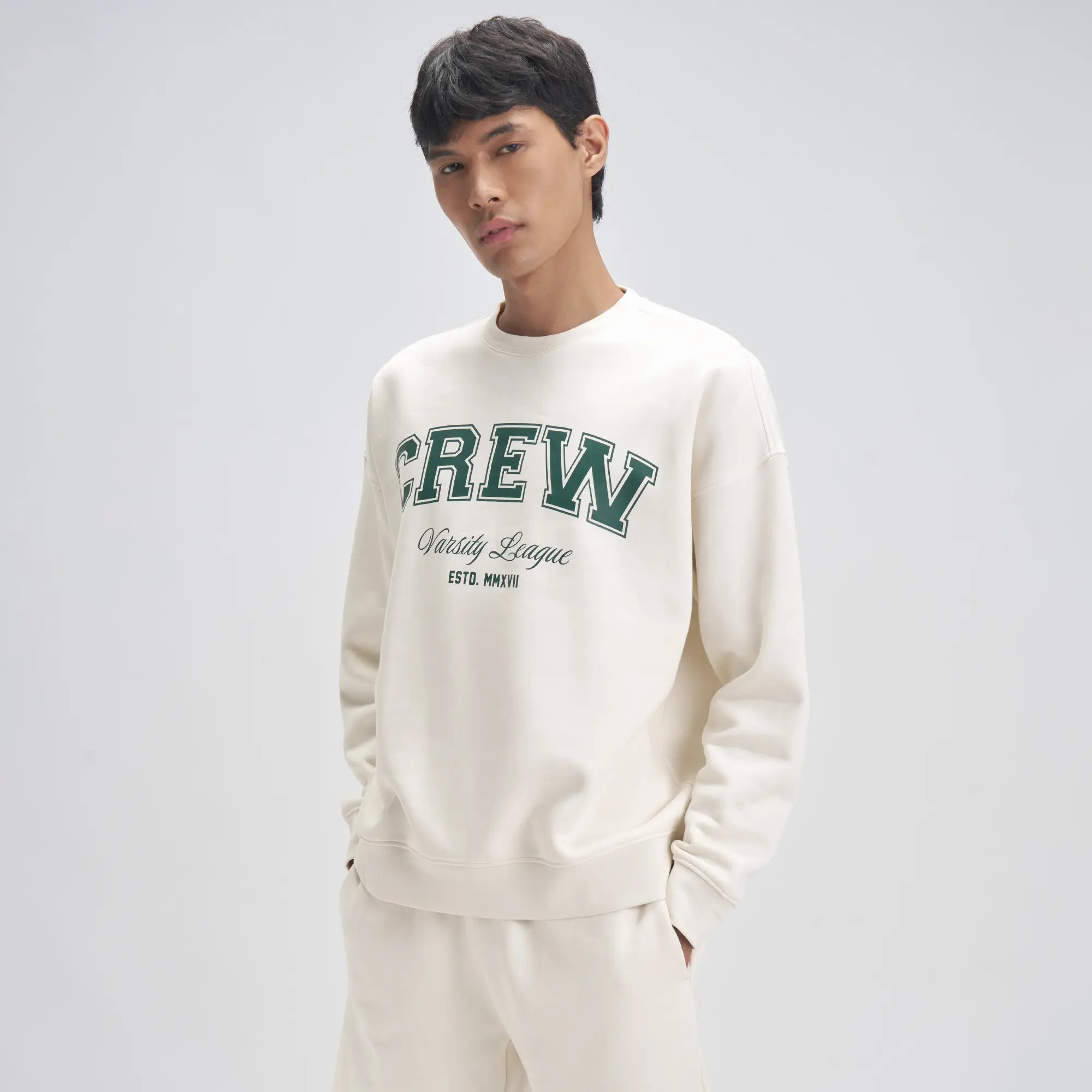 Crew Oversized Round Neck Sweatshirt - Frost White