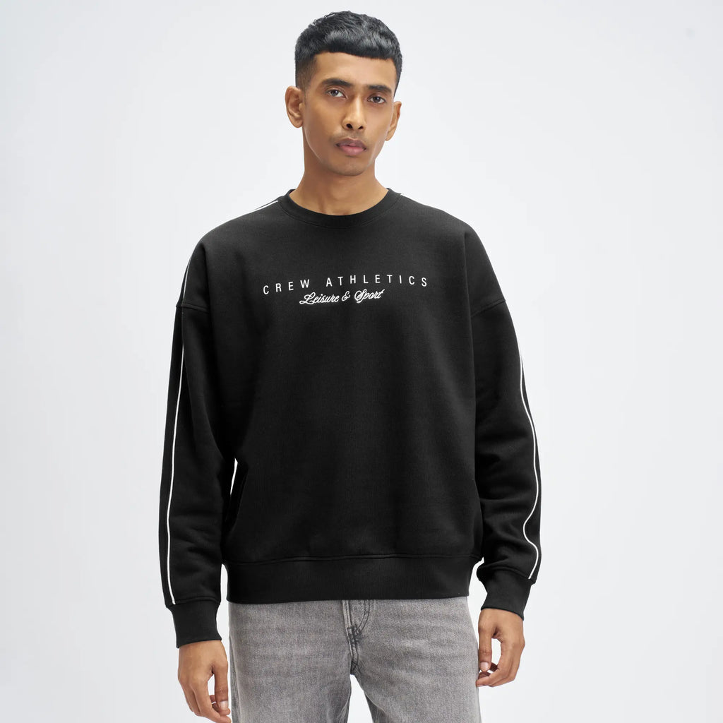 トップス CREW-NECK SWEATSHIRTS _ INK BLACK Crew Oversized Round Neck Sweatshirt - Ink Black – XYXX Apparels
