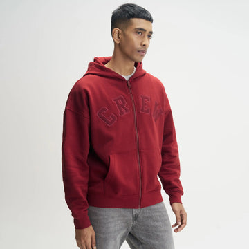 Crew Oversized Zipper Hoodie  -  Varsity Red