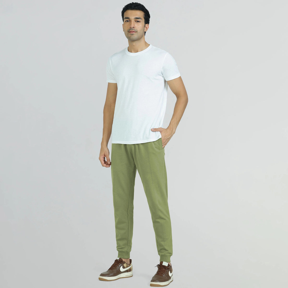 Cruze French Terry Cotton Joggers Olive Green