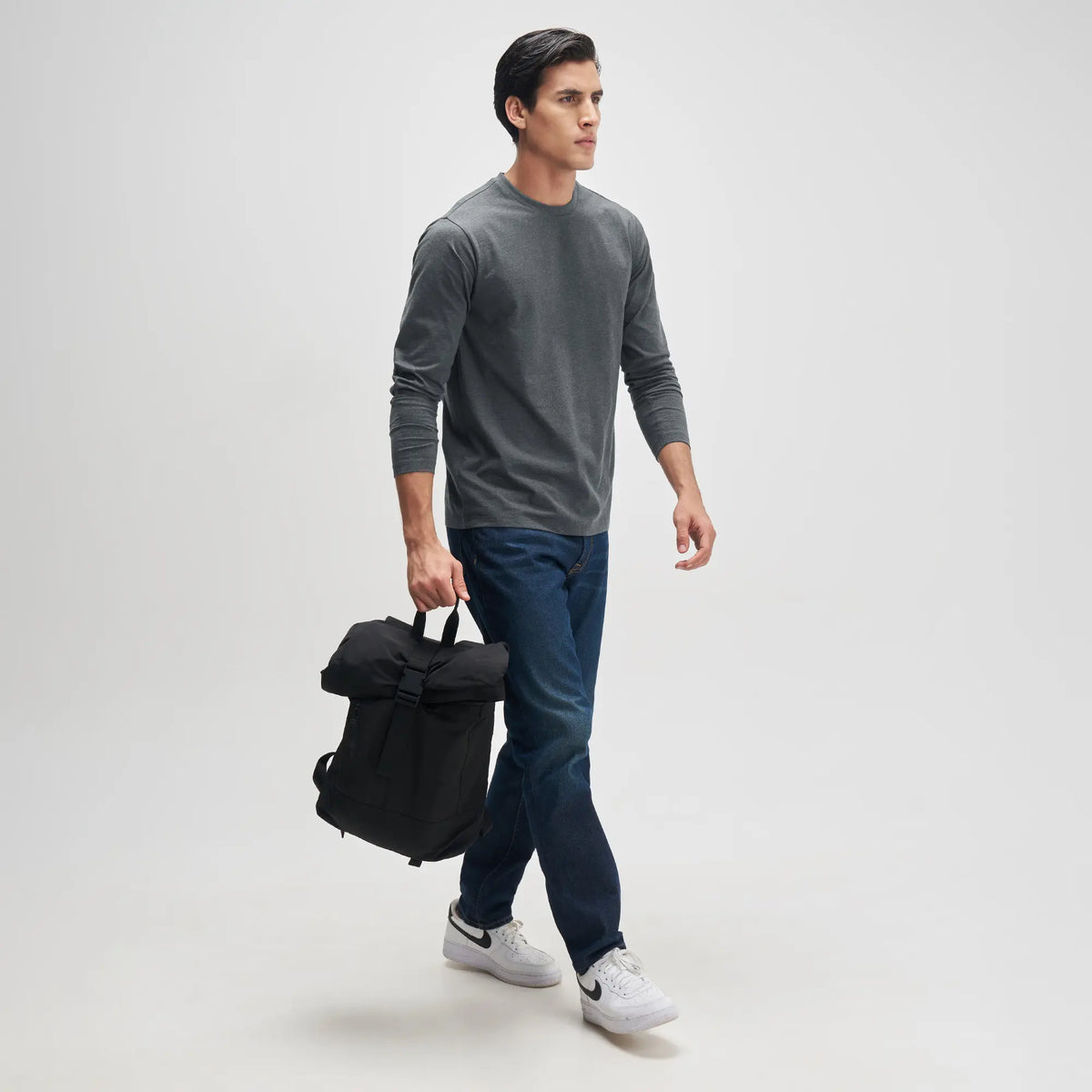 Full Sleeve Crew Neck T-Shirt - Charcoal Grey Melange