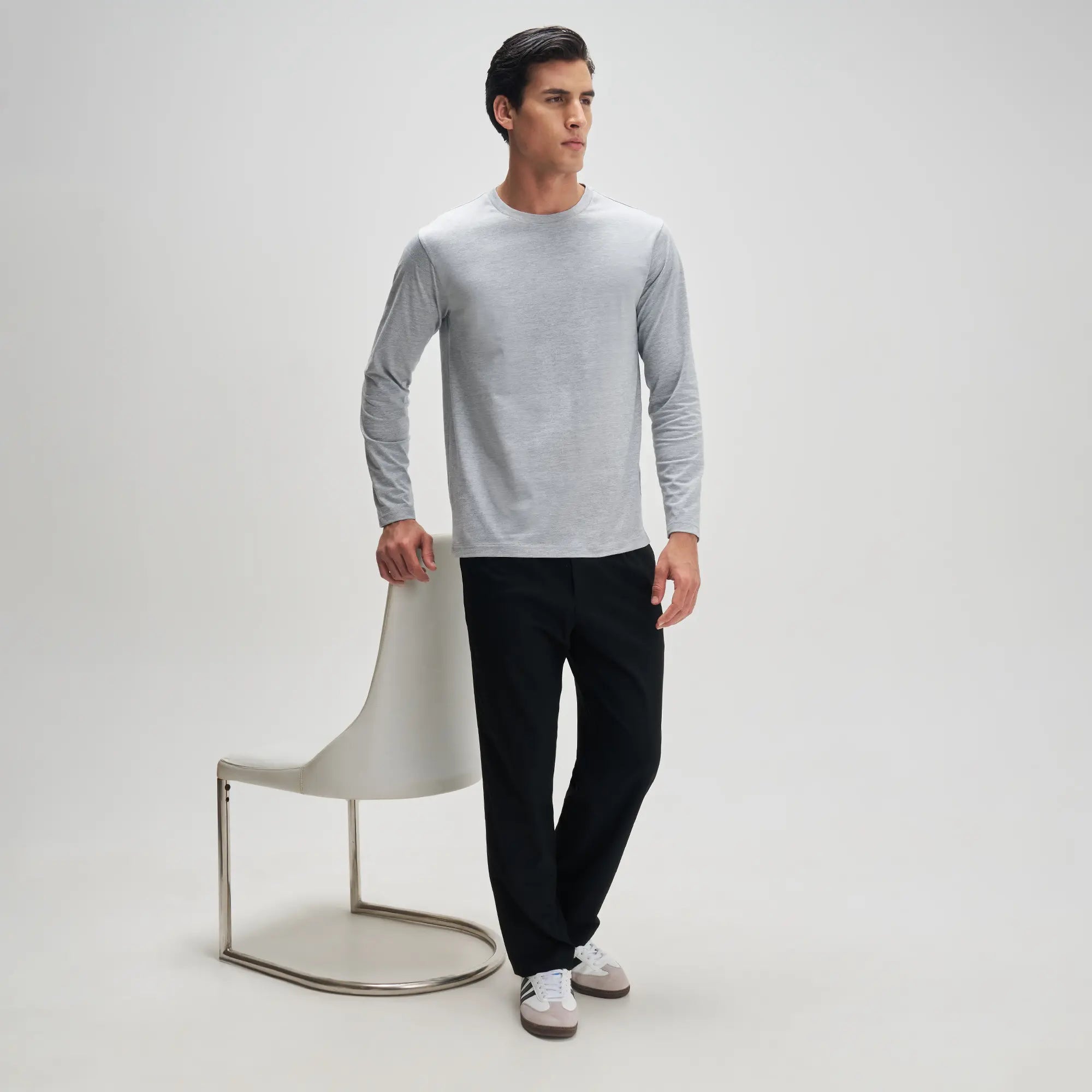 Full Sleeve Crew Neck T-Shirt - Muted Grey Melange