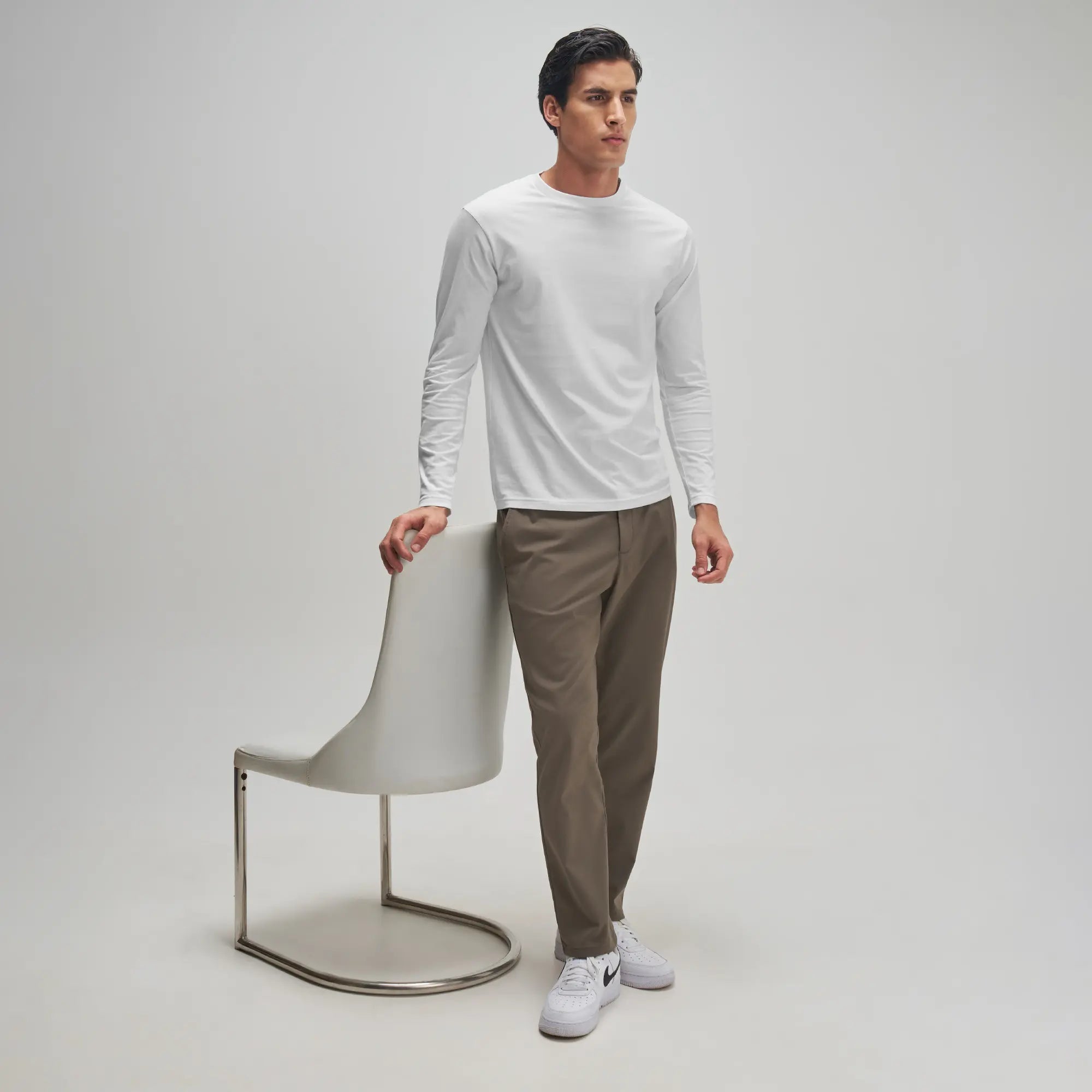 Full Sleeve Crew Neck T-Shirt - Polar White