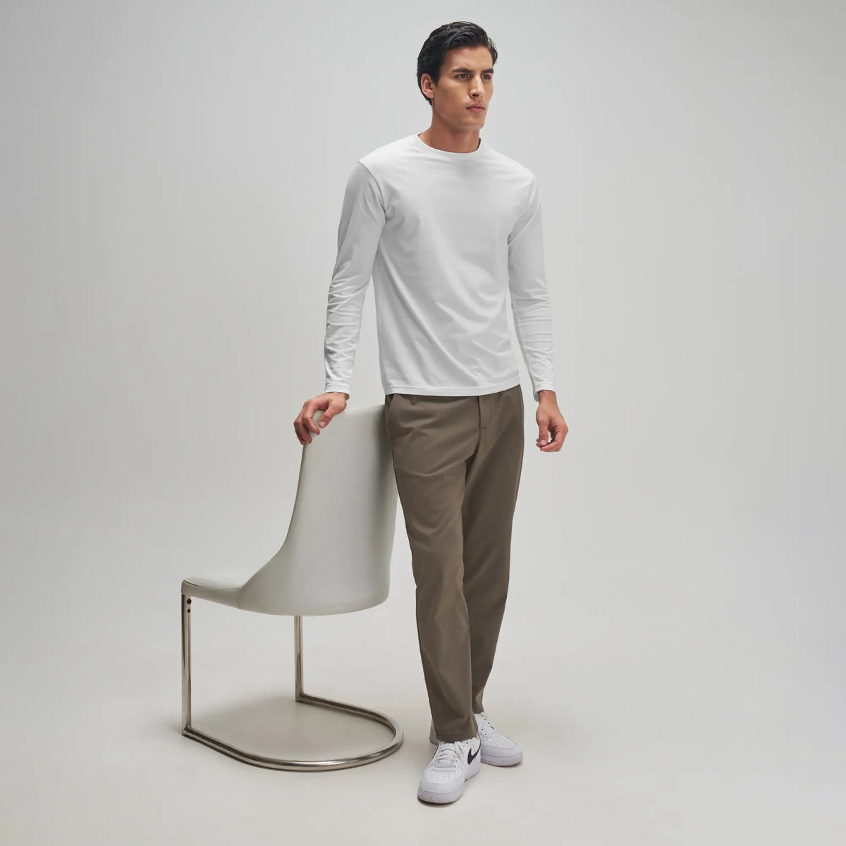 Full Sleeve Crew Neck T-Shirt - Polar White