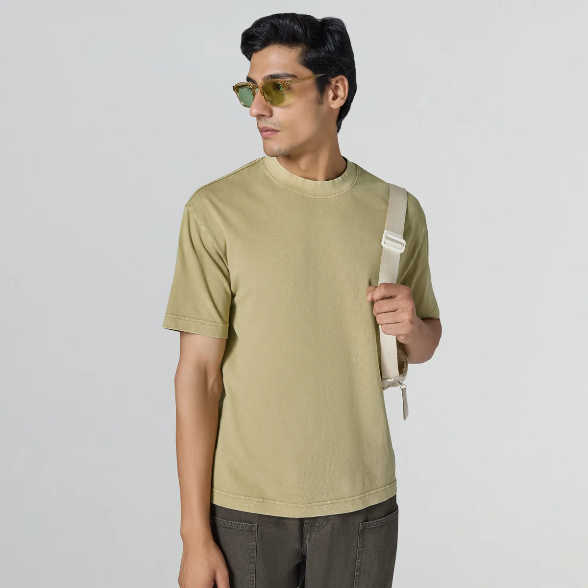 Haze Relaxed Fit Washed Crew Neck T-shirt Camel Brown