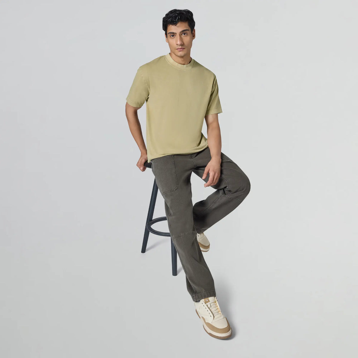 Haze Relaxed Fit Washed Crew Neck T-shirt Camel Brown
