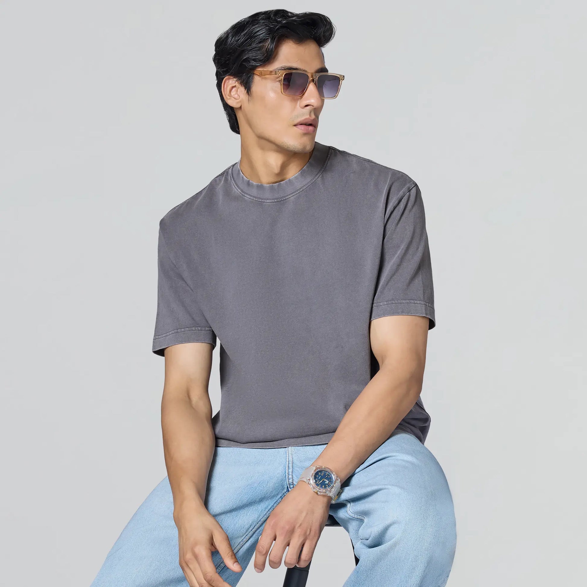 Haze Relaxed Fit Washed Crew Neck T-shirt Graphite Grey