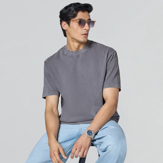Haze Relaxed Fit Washed Crew Neck T-shirt Graphite Grey