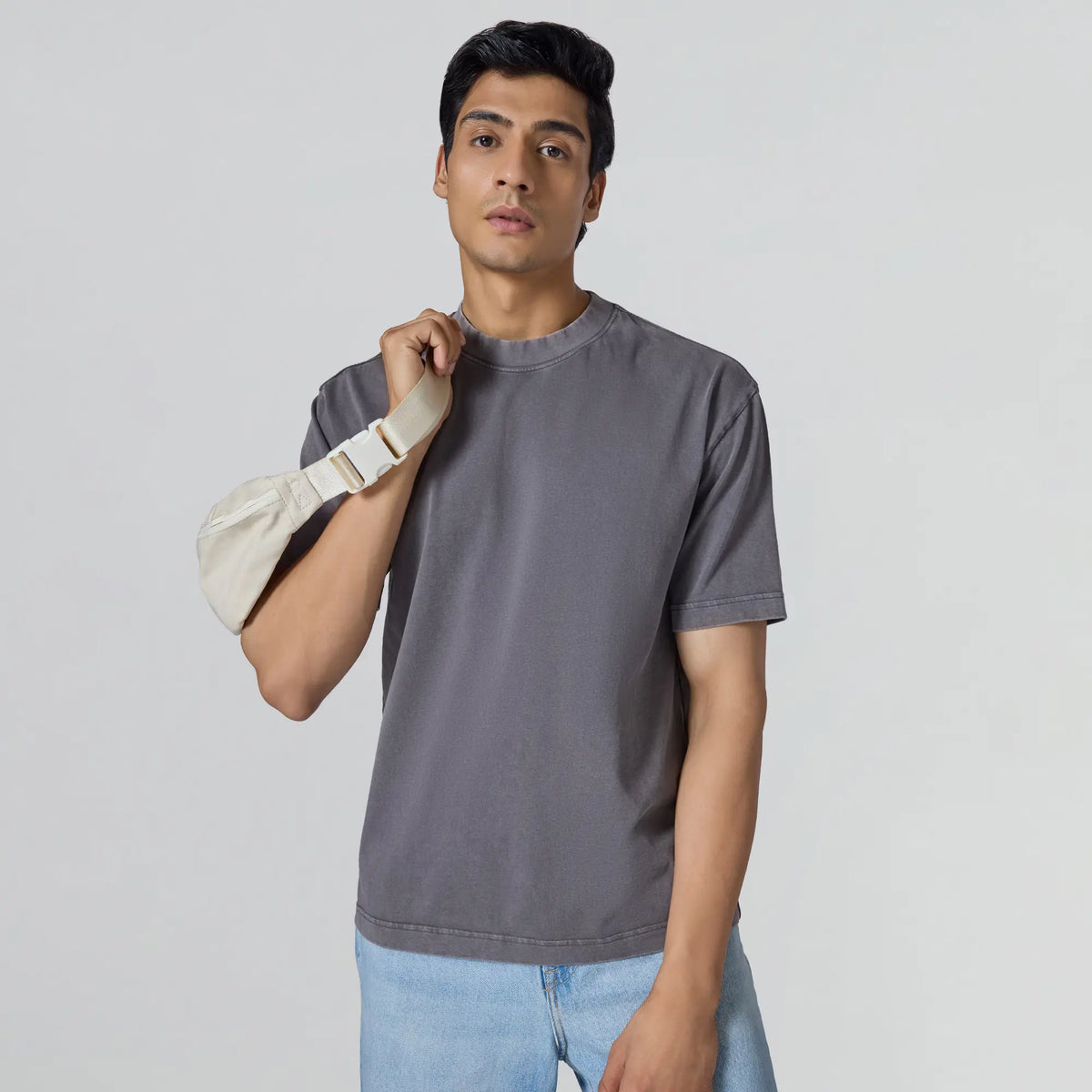 Haze Relaxed Fit Washed Crew Neck T-shirt Graphite Grey