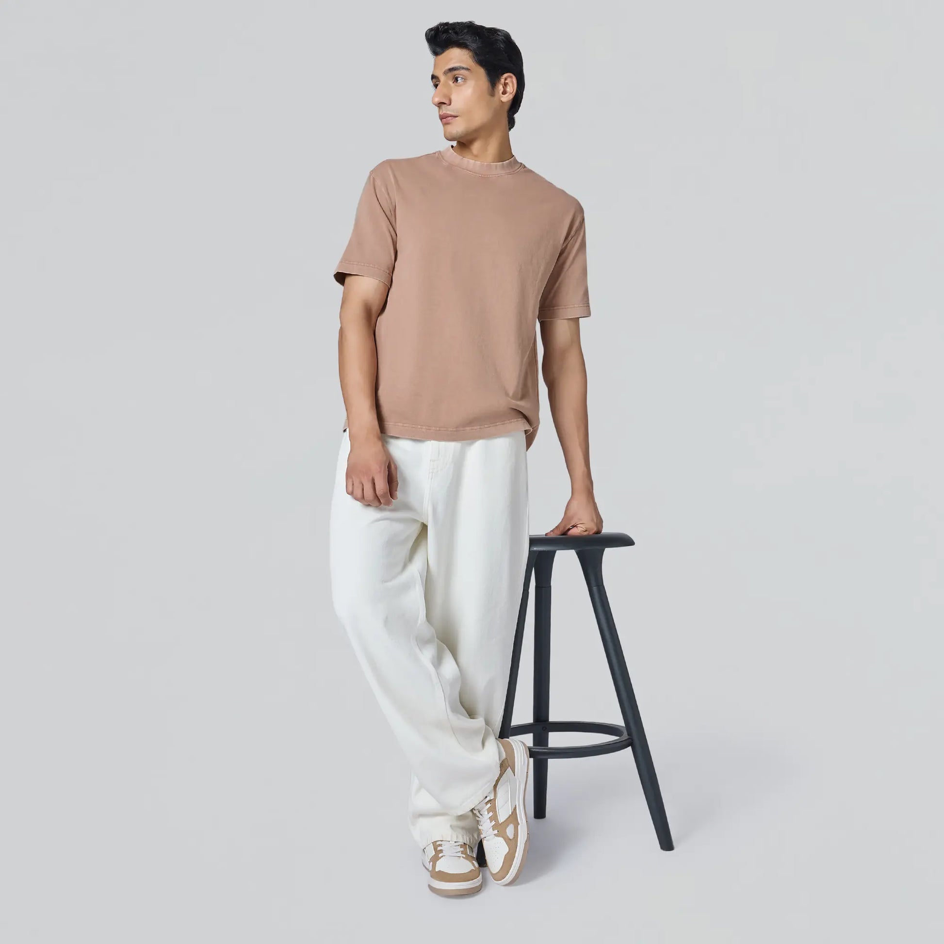 Haze Relaxed Fit Washed Crew Neck T-shirt Mocha Brown