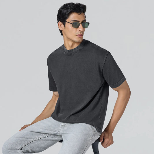 Haze Relaxed Fit Washed Crew Neck T-shirt Pitch Black