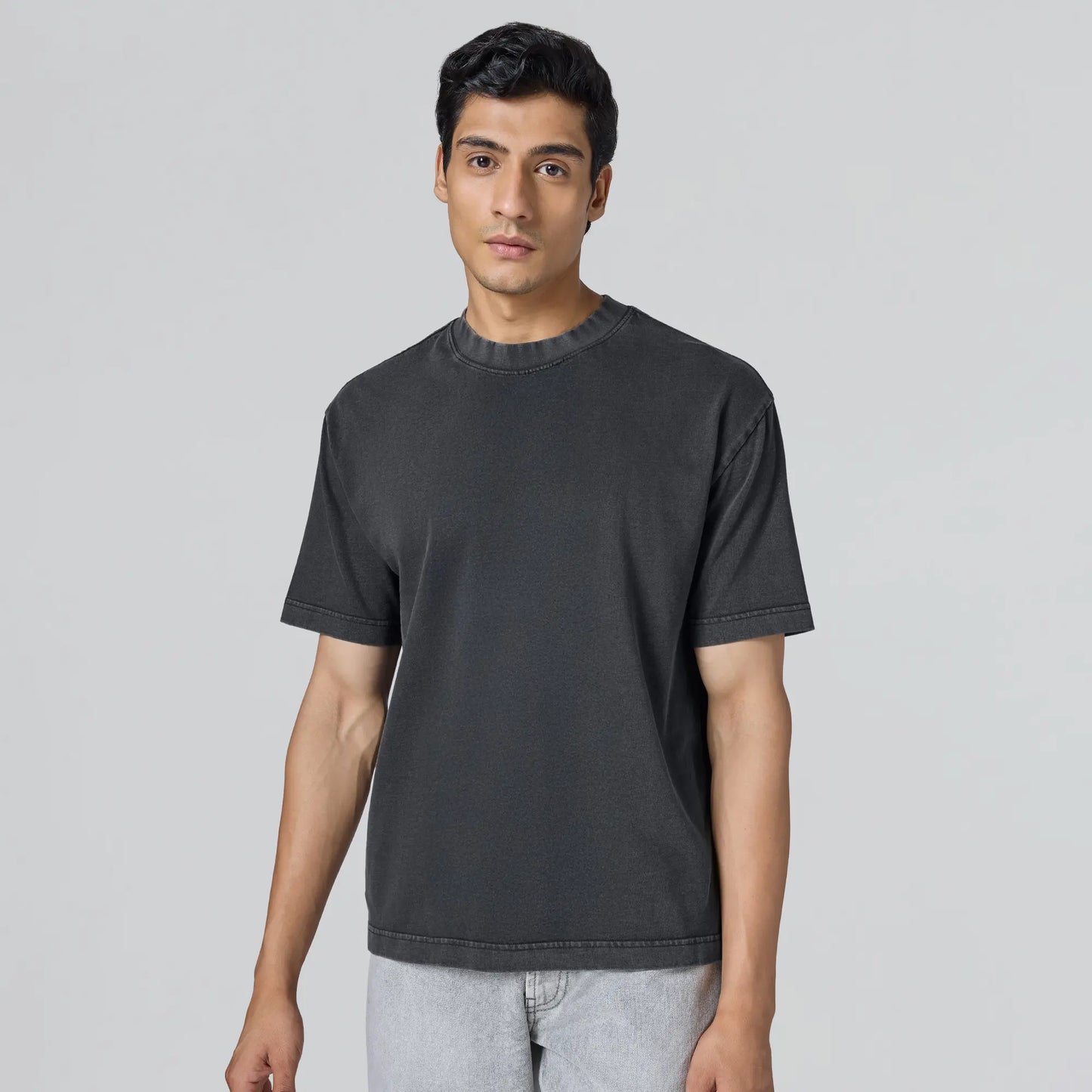 Haze Relaxed Fit Washed Crew Neck T-shirt Pitch Black