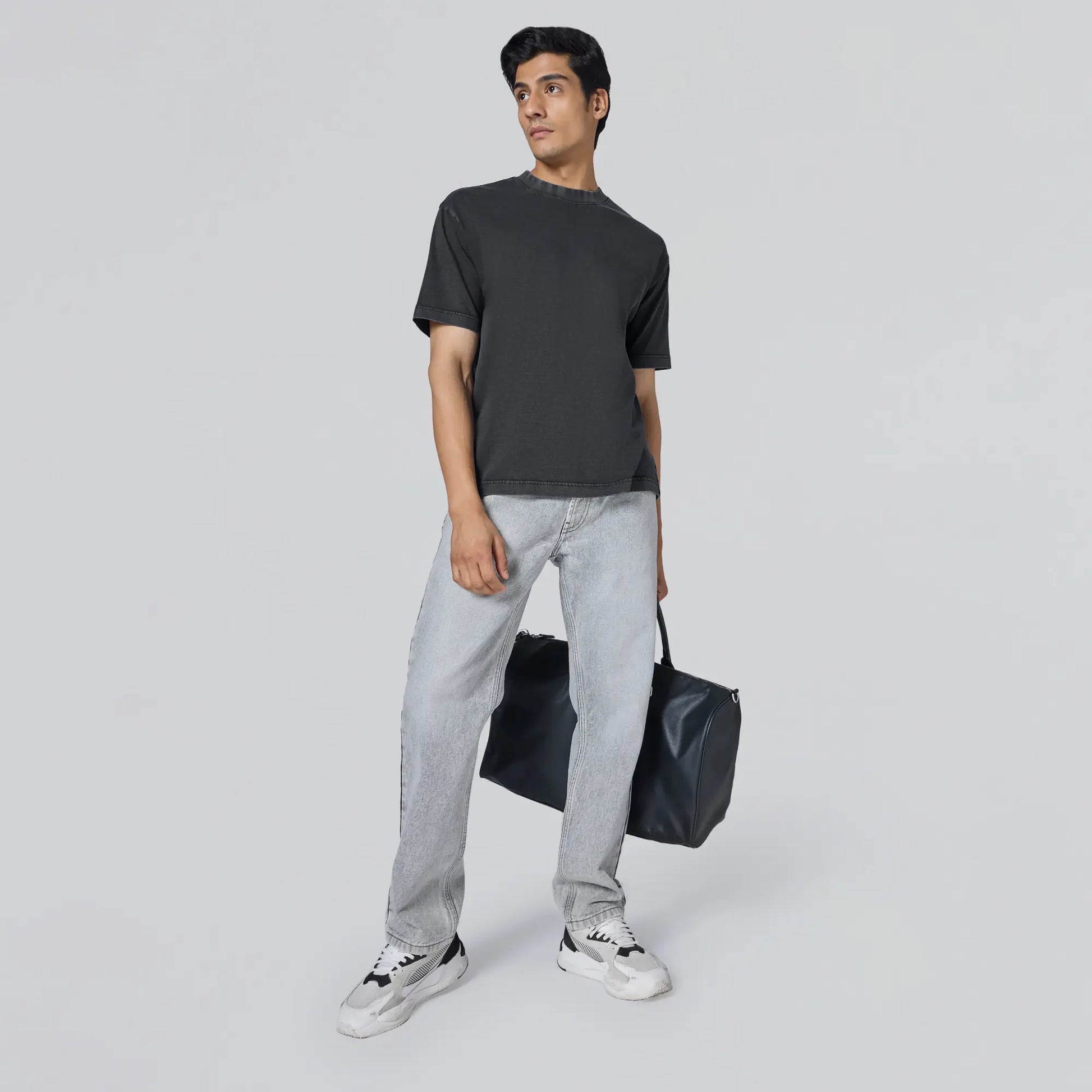 Haze Relaxed Fit Washed Crew Neck T-shirt Pitch Black