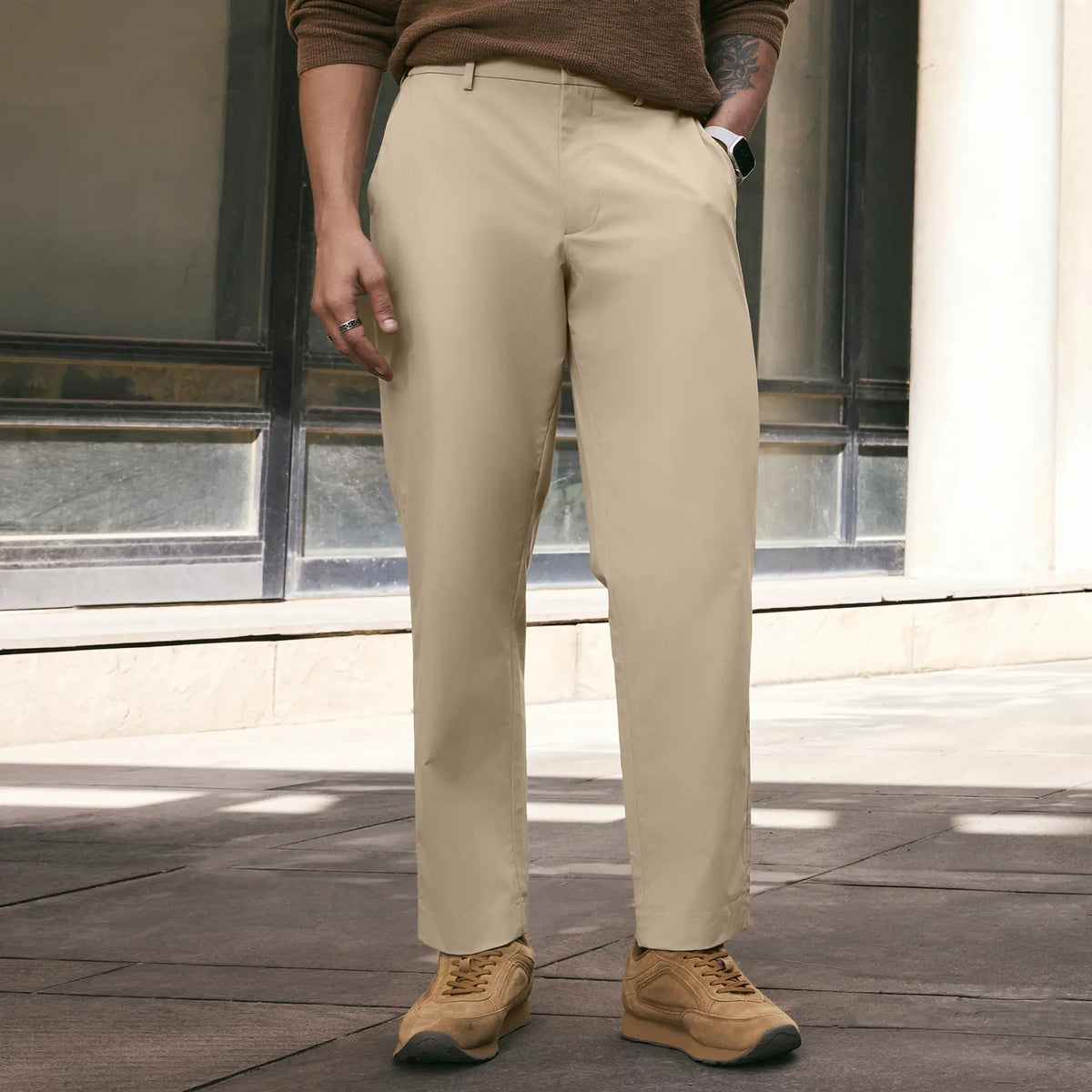 VELOCITY: Soft Stretch Pants - Straight Fit Tan Brown