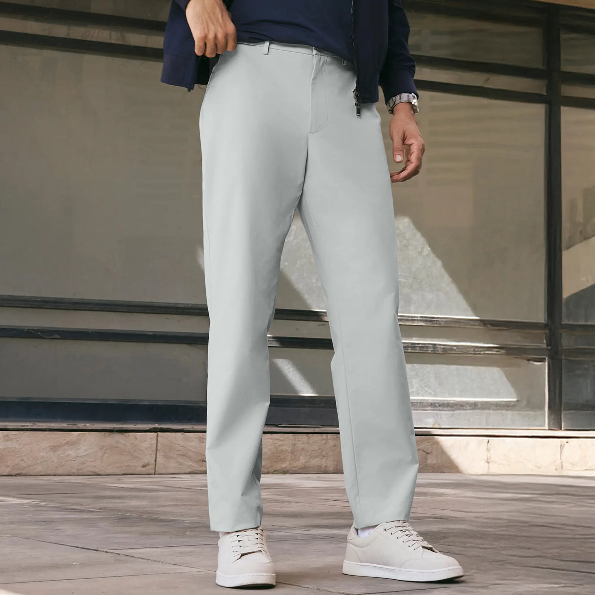 VELOCITY: Soft Stretch Pants - Straight Fit Chrome White