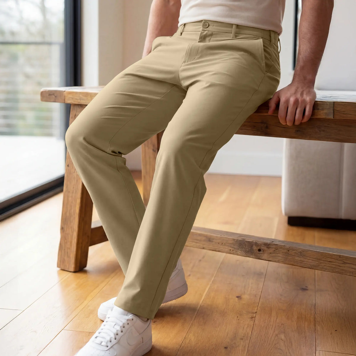 VELOCITY: Soft Stretch Pants - Straight Fit Sand Brown