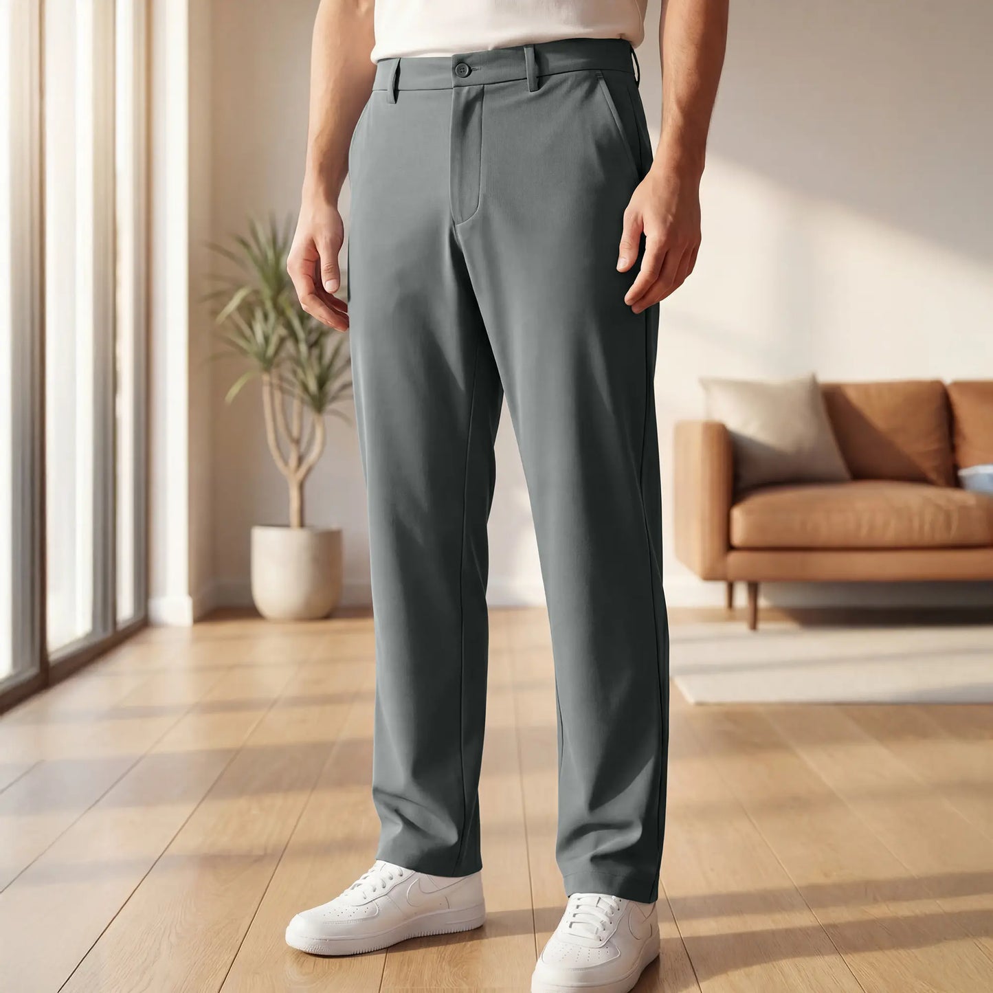 VELOCITY: Soft Stretch Pants - Straight Fit Ash Grey