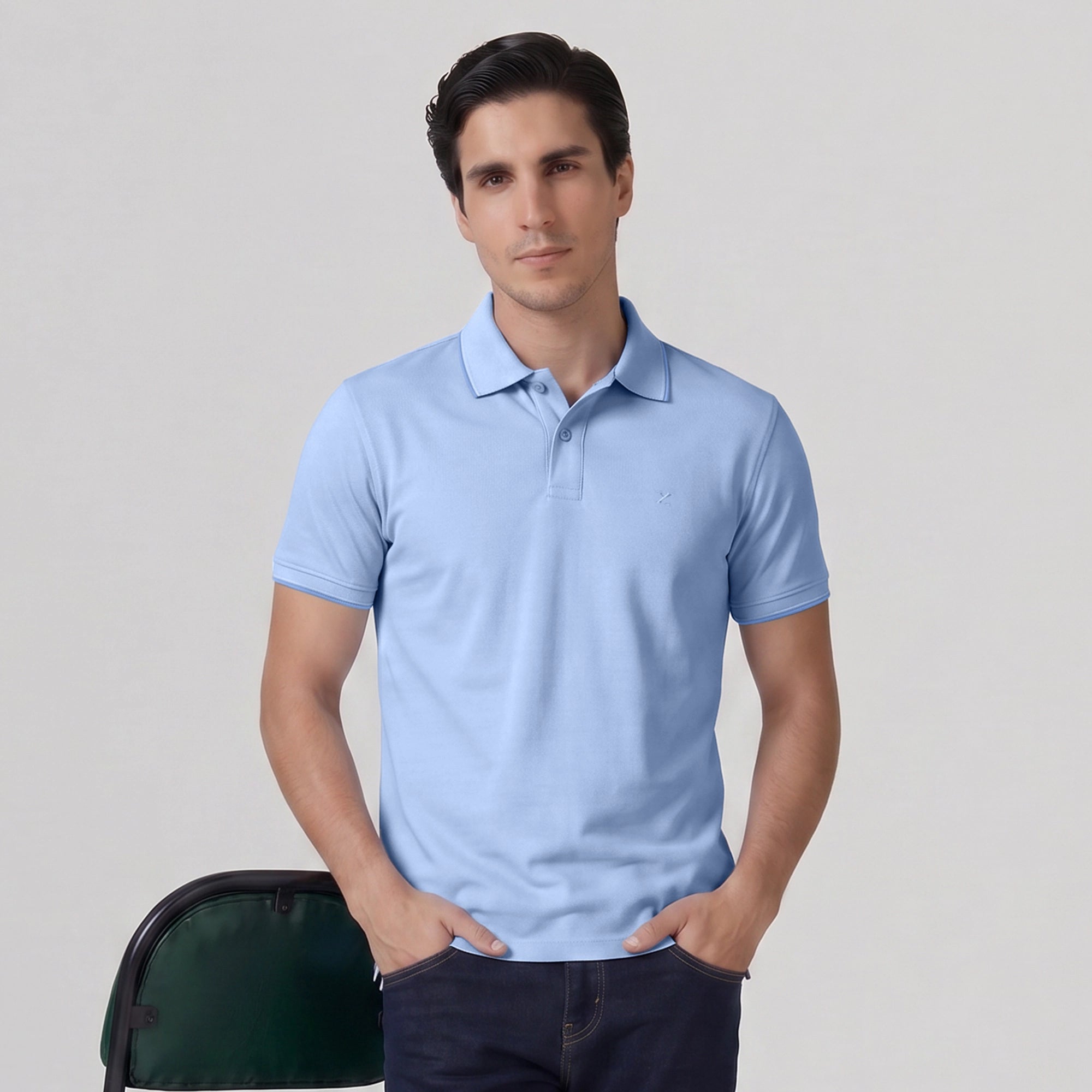 Accent Cotton Polo T-shirt - Sky Blue