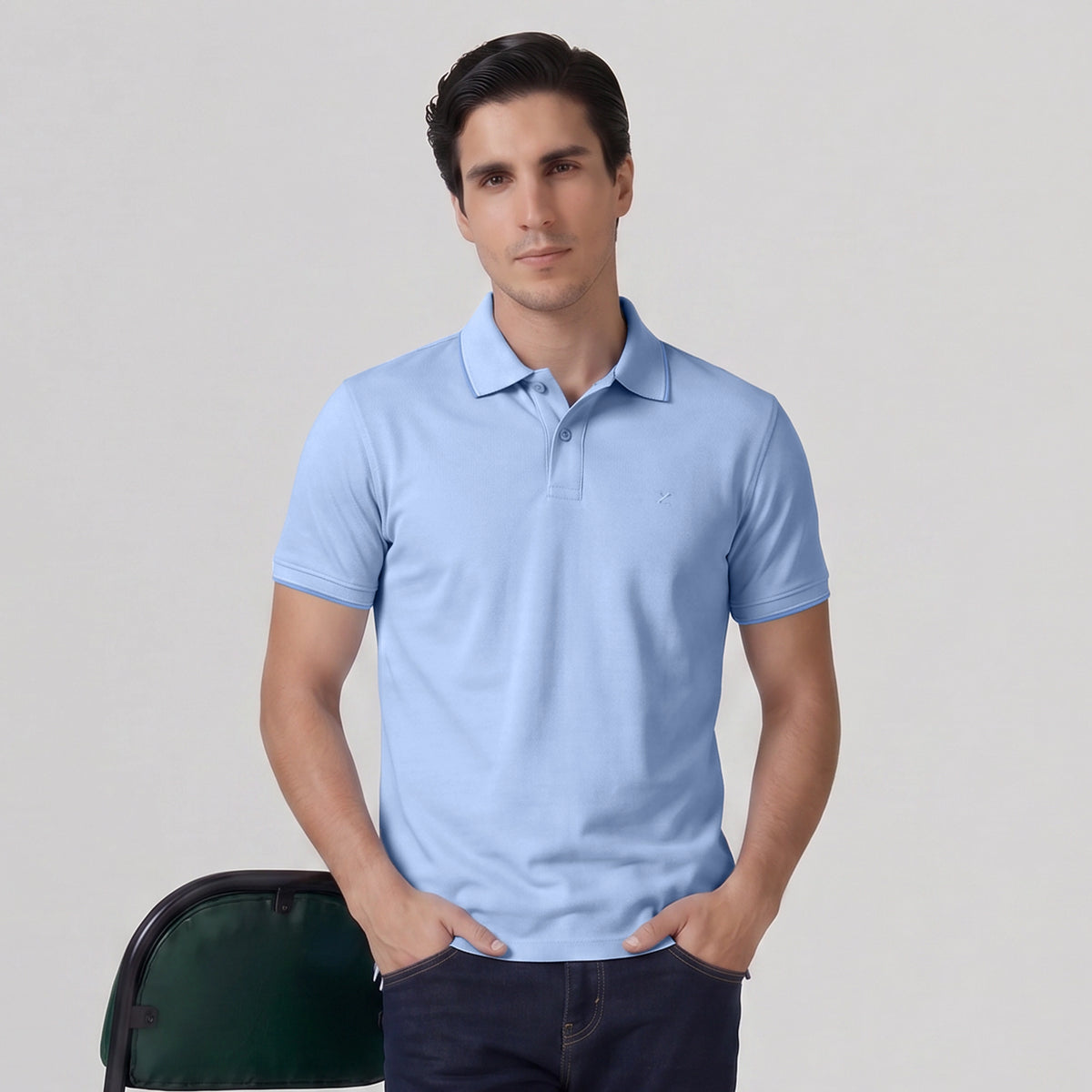 Accent Cotton Polo T-shirt - Sky Blue