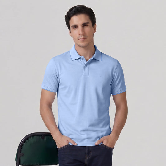 Accent Cotton Polo T-shirt - Sky Blue