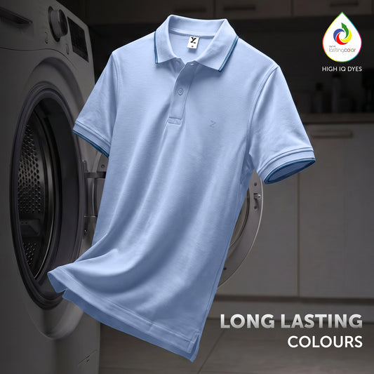Accent Cotton Polo T-shirt - Sky Blue