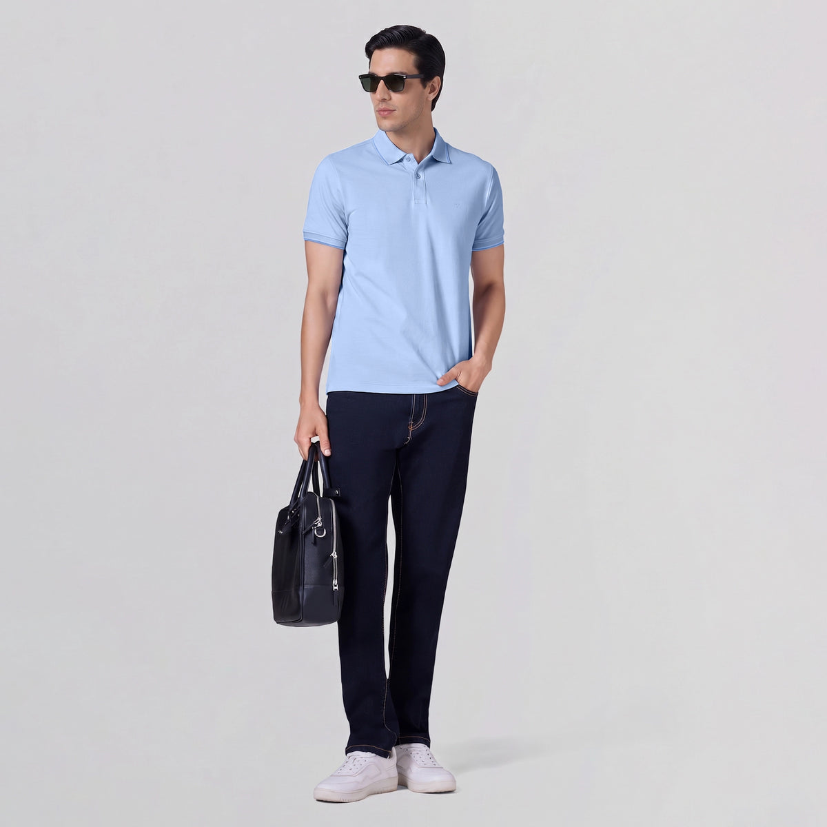 Accent Cotton Polo T-shirt - Sky Blue