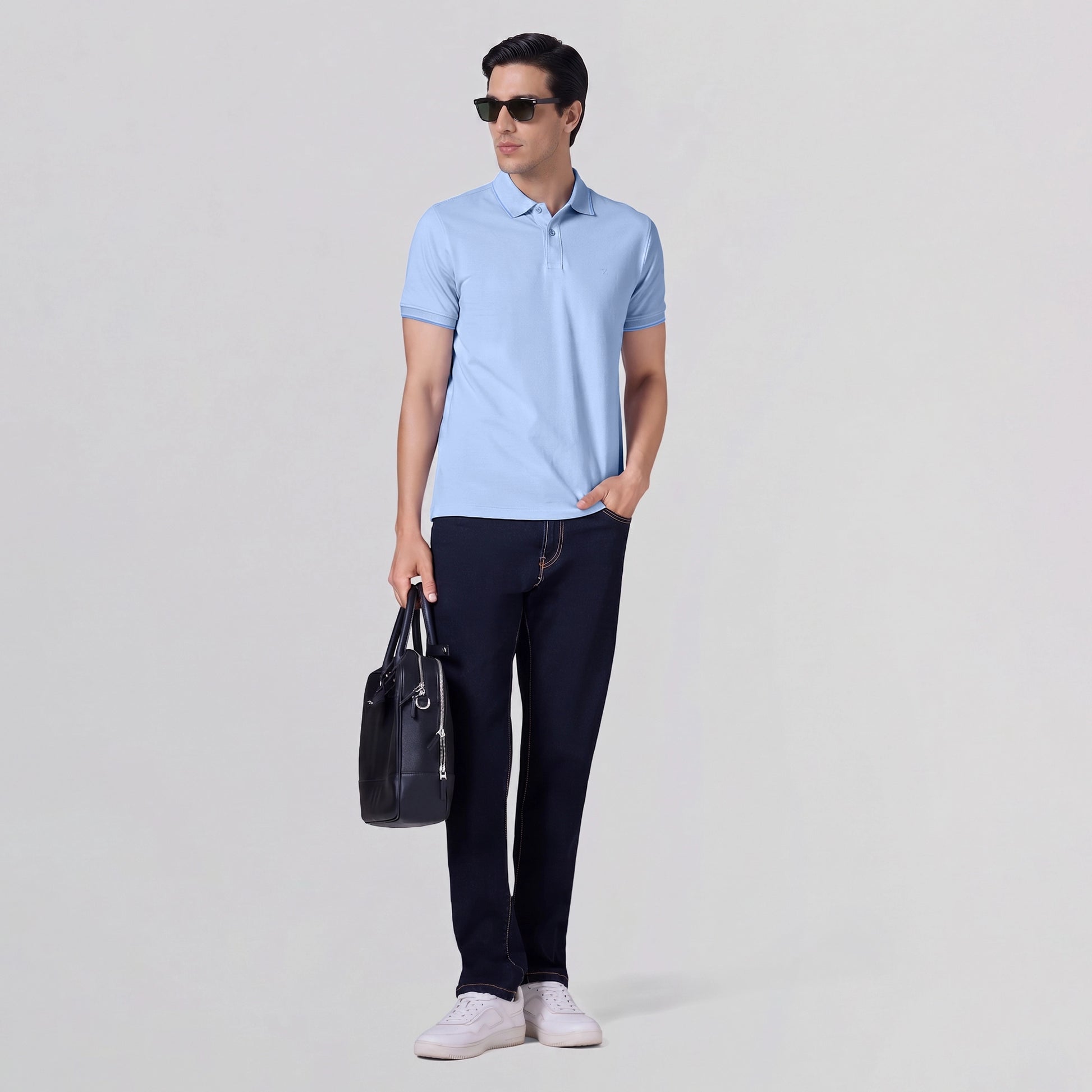 Accent Cotton Polo T-shirt - Sky Blue