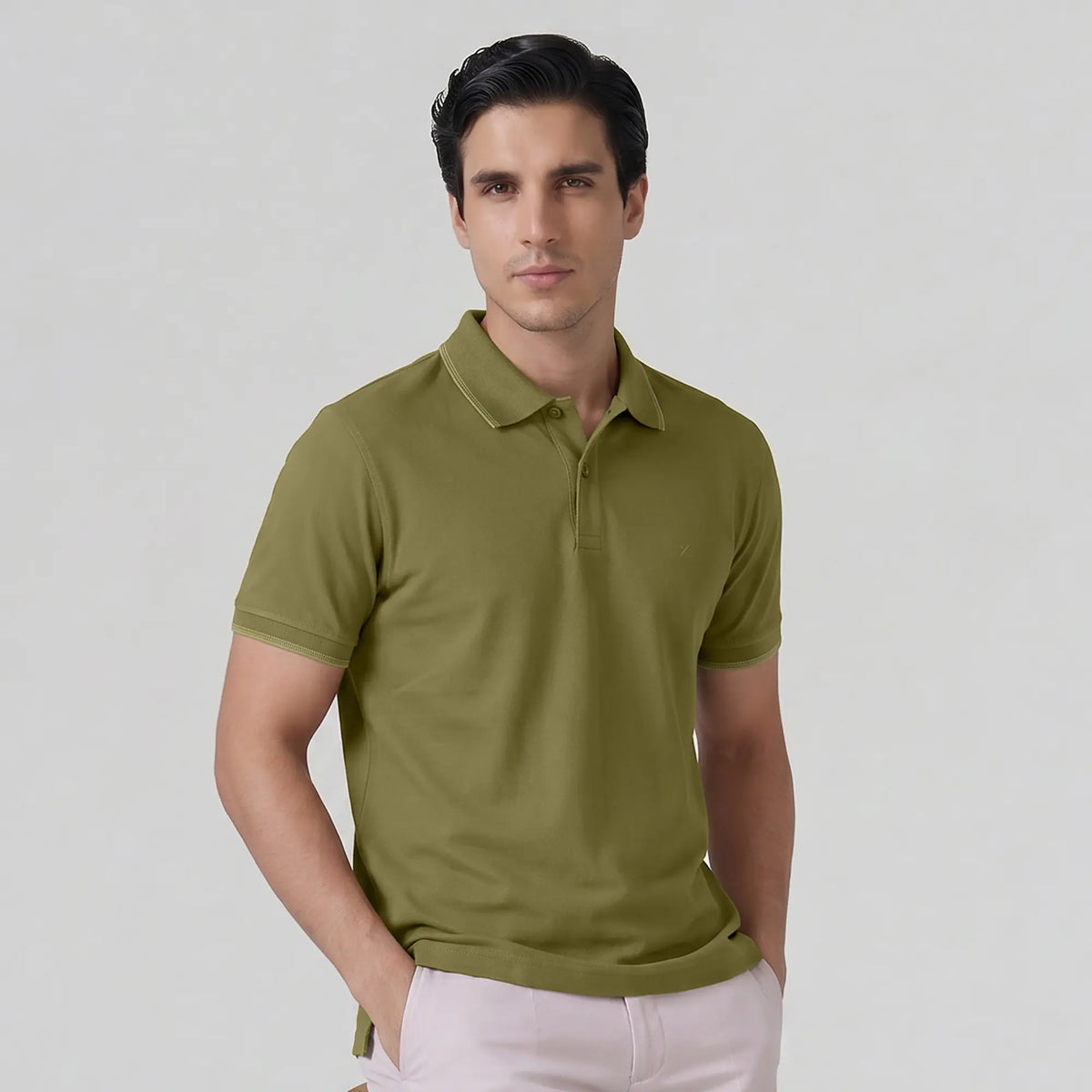 Accent Cotton Polo T-shirt - Olive Green