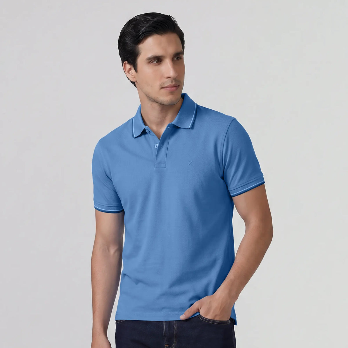 Accent Cotton Polo T-shirt - French Blue