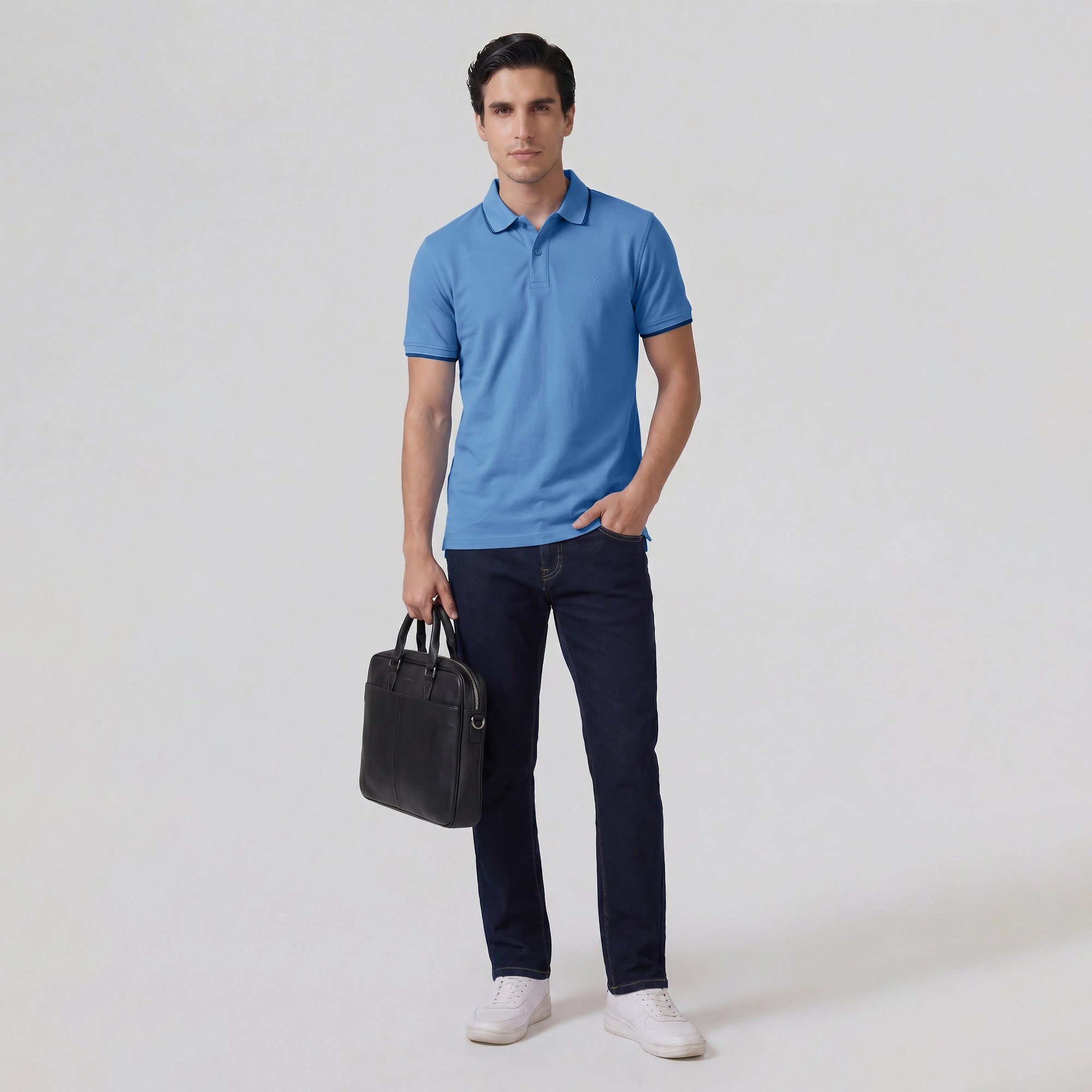 Accent Cotton Polo T-shirt - French Blue