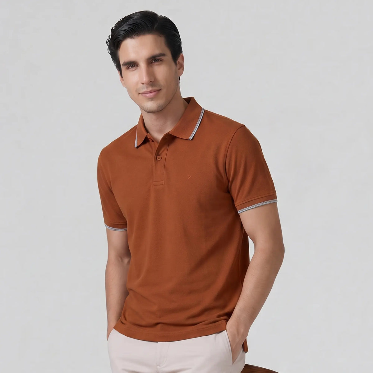 Accent Cotton Polo T-shirt - Brick Red