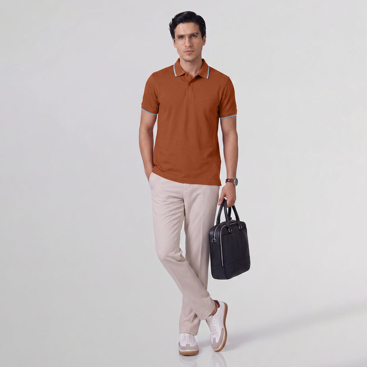 Accent Cotton Polo T-shirt - Brick Red