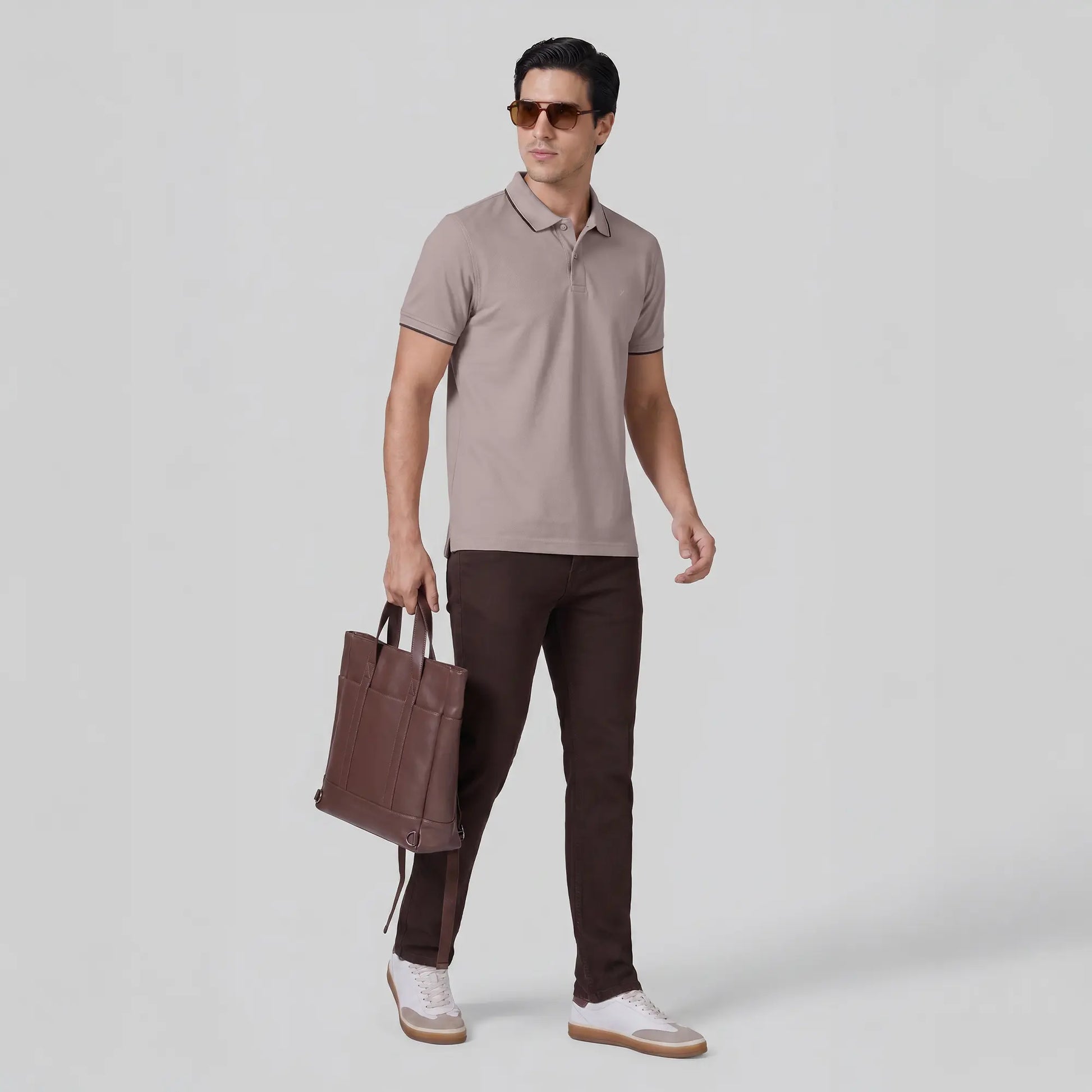 Accent Cotton Polo T-shirt - Blush Grey