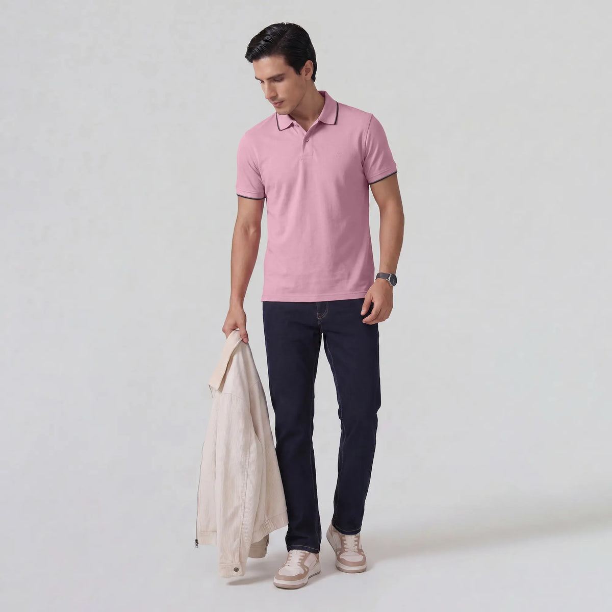 Accent Cotton Polo T-shirt - Blush Pink