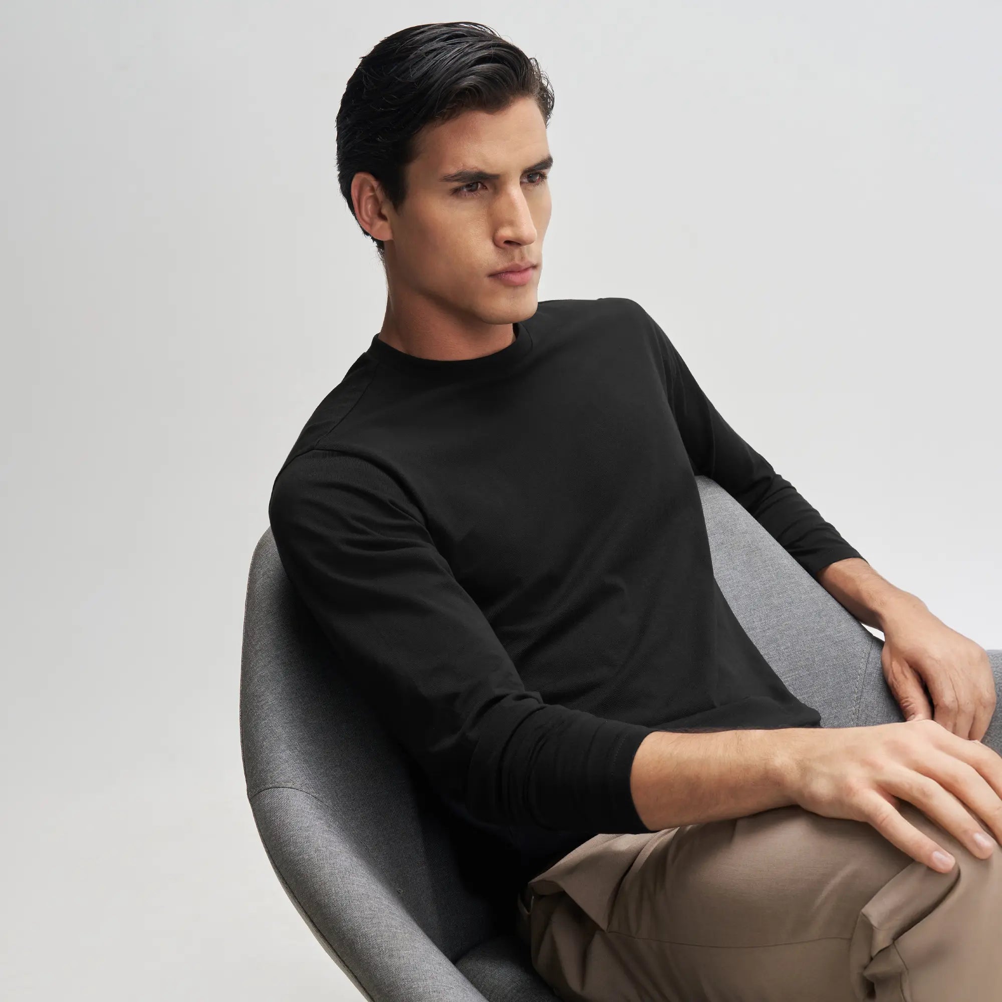 Full Sleeve Crew Neck T-Shirt - Pitch Black