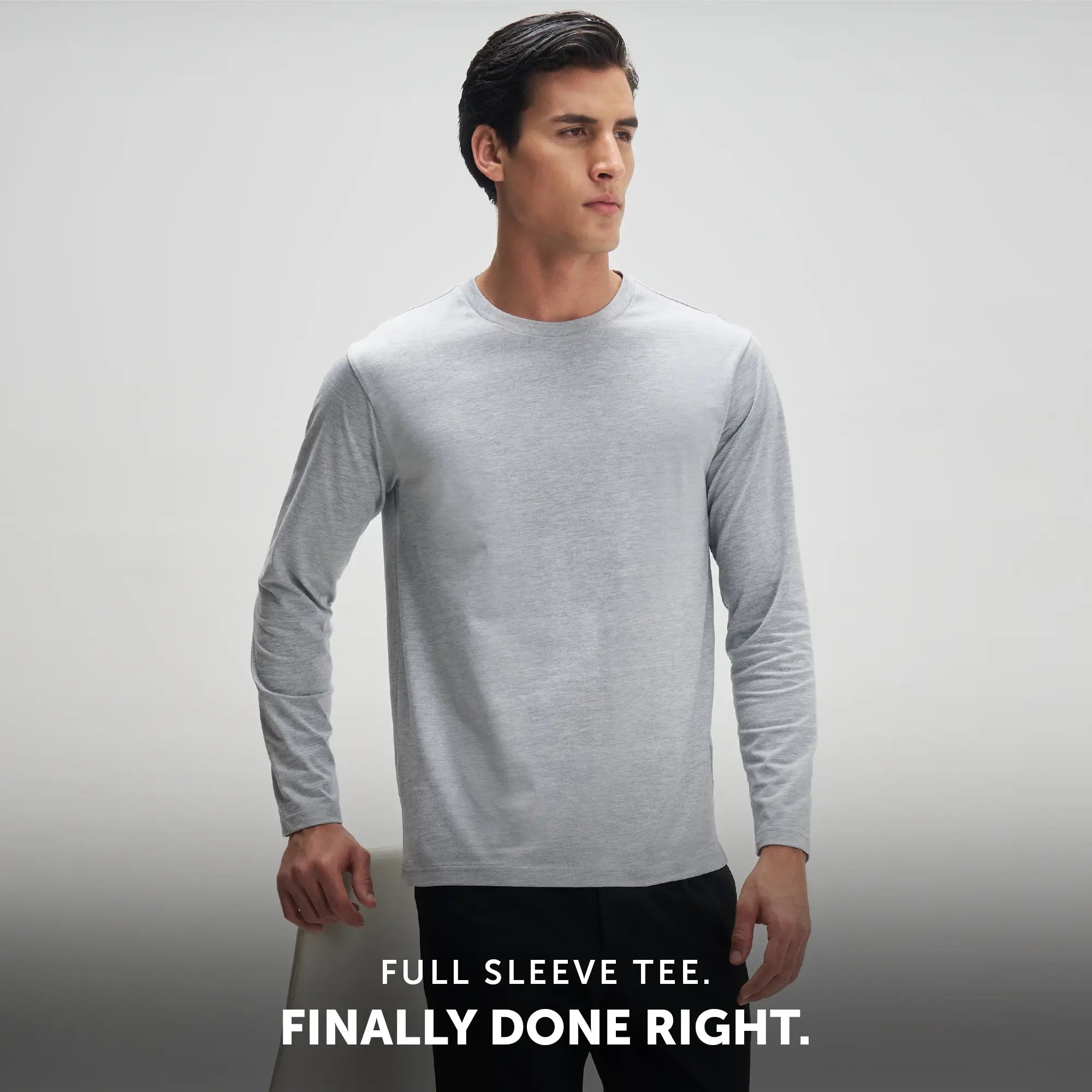 Full Sleeve Crew Neck T-Shirt - Muted Grey Melange