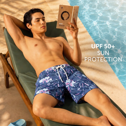 Printed Swim Shorts - Indigo Blue