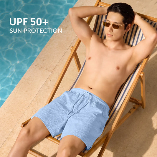 Seersucker Swim Shorts - Powder Blue