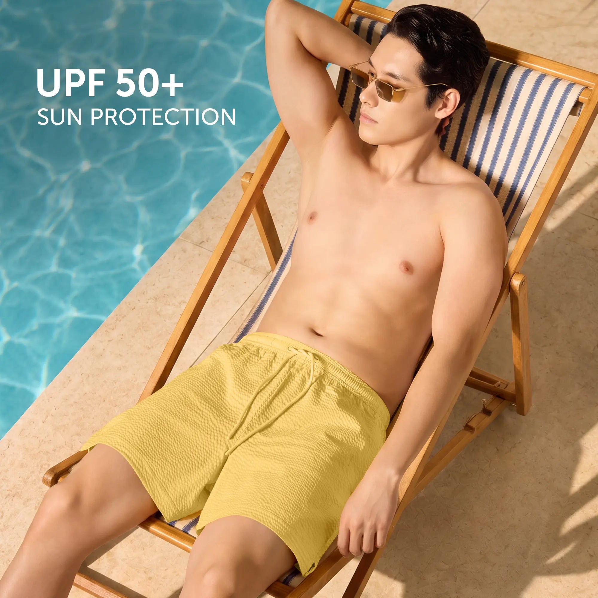 Seersucker Swim Shorts - Mustard Yellow
