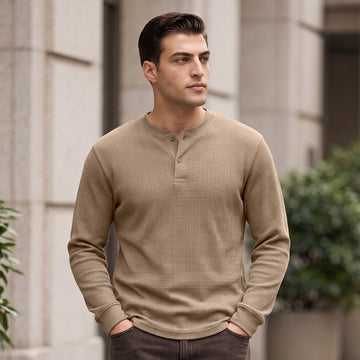 Full Sleeve Henley T-shirt - Biscuit Brown