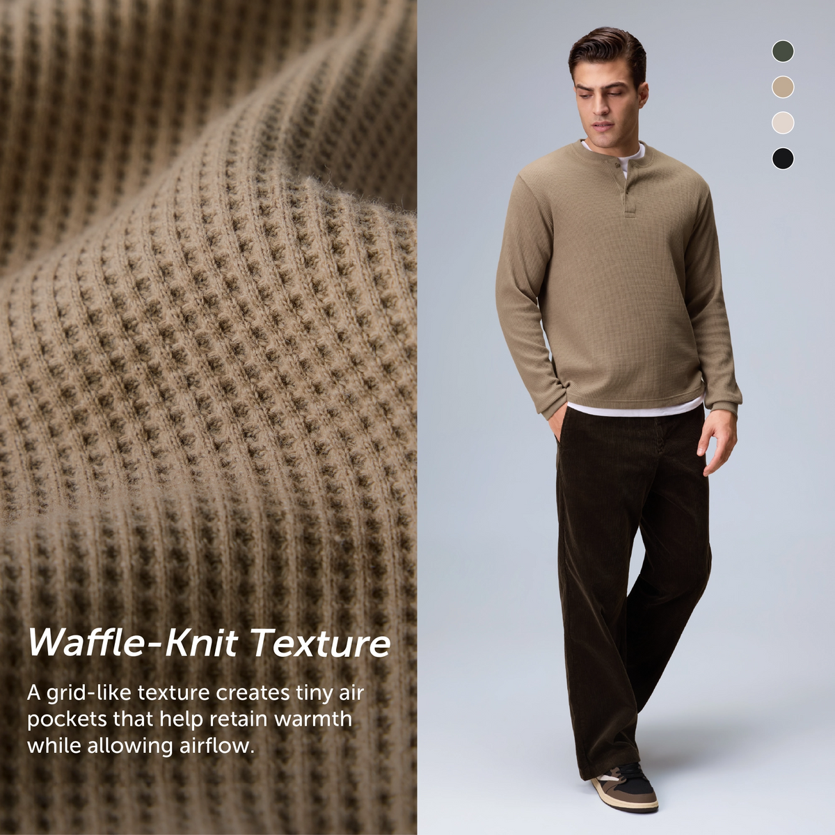 Full Sleeve Henley T-shirt - Biscuit Brown
