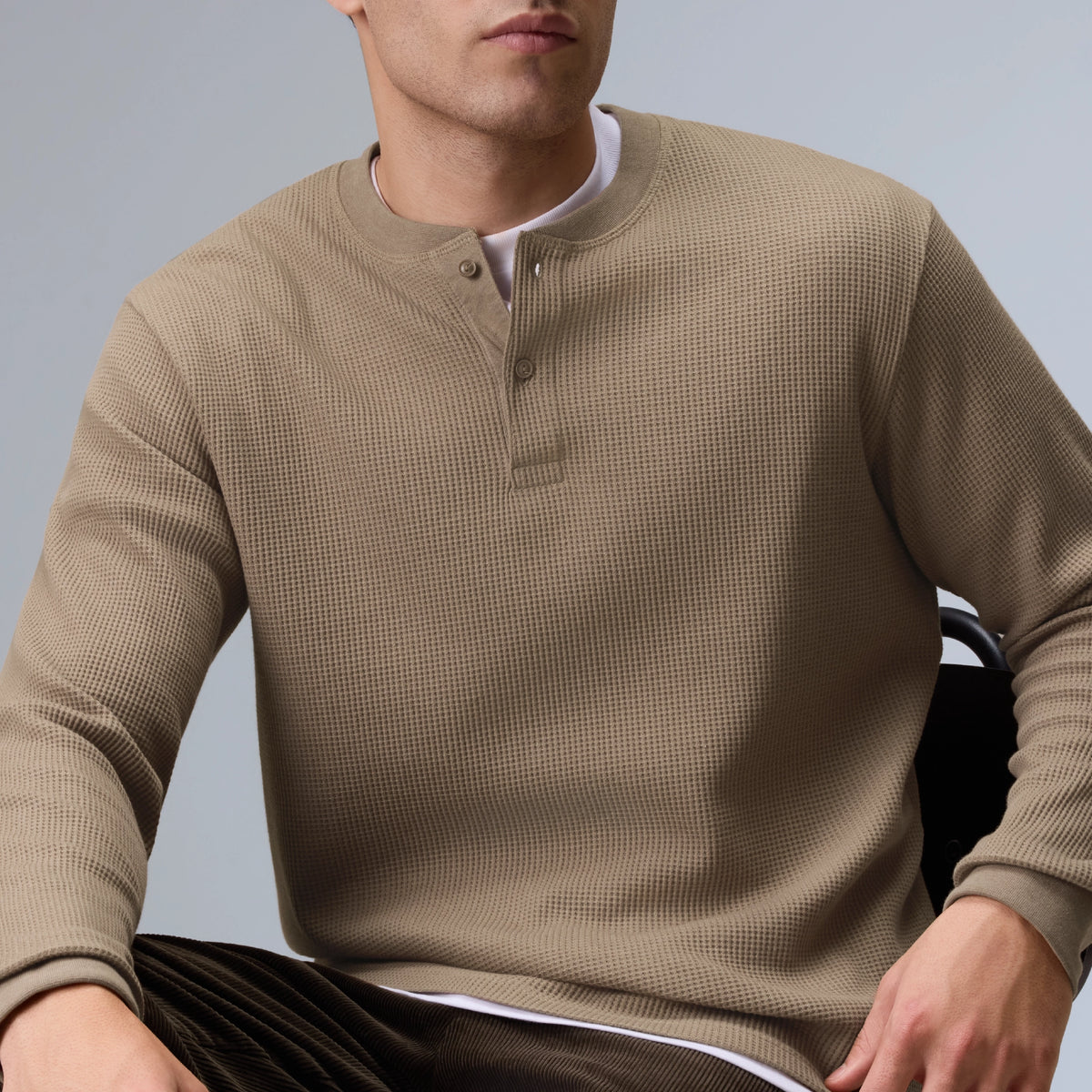 Full Sleeve Henley T-shirt - Biscuit Brown