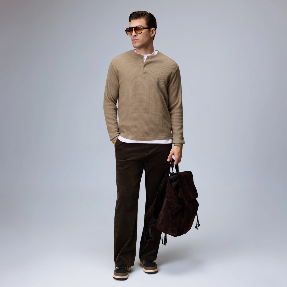 Full Sleeve Henley T-shirt - Biscuit Brown