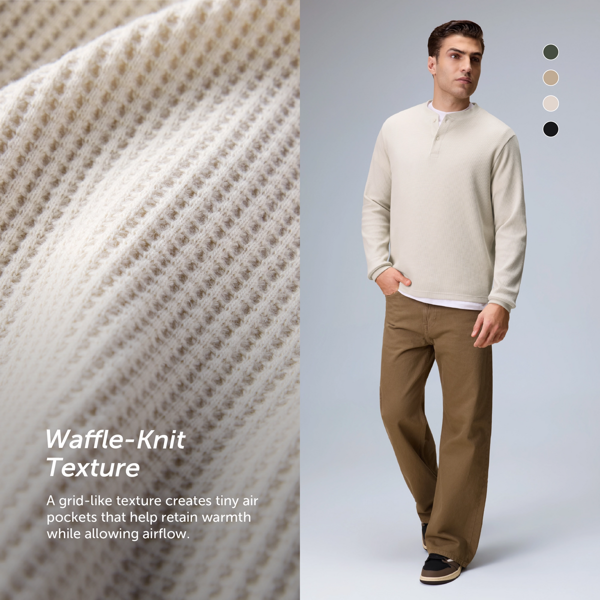 Full Sleeve Henley T-shirt - Almond White