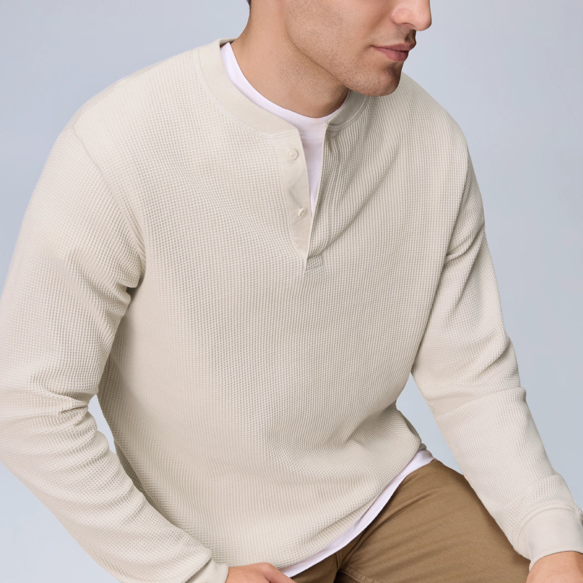 Full Sleeve Henley T-shirt - Almond White