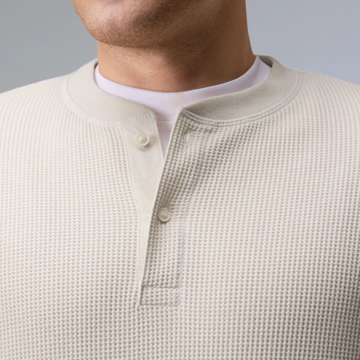 Full Sleeve Henley T-shirt - Almond White