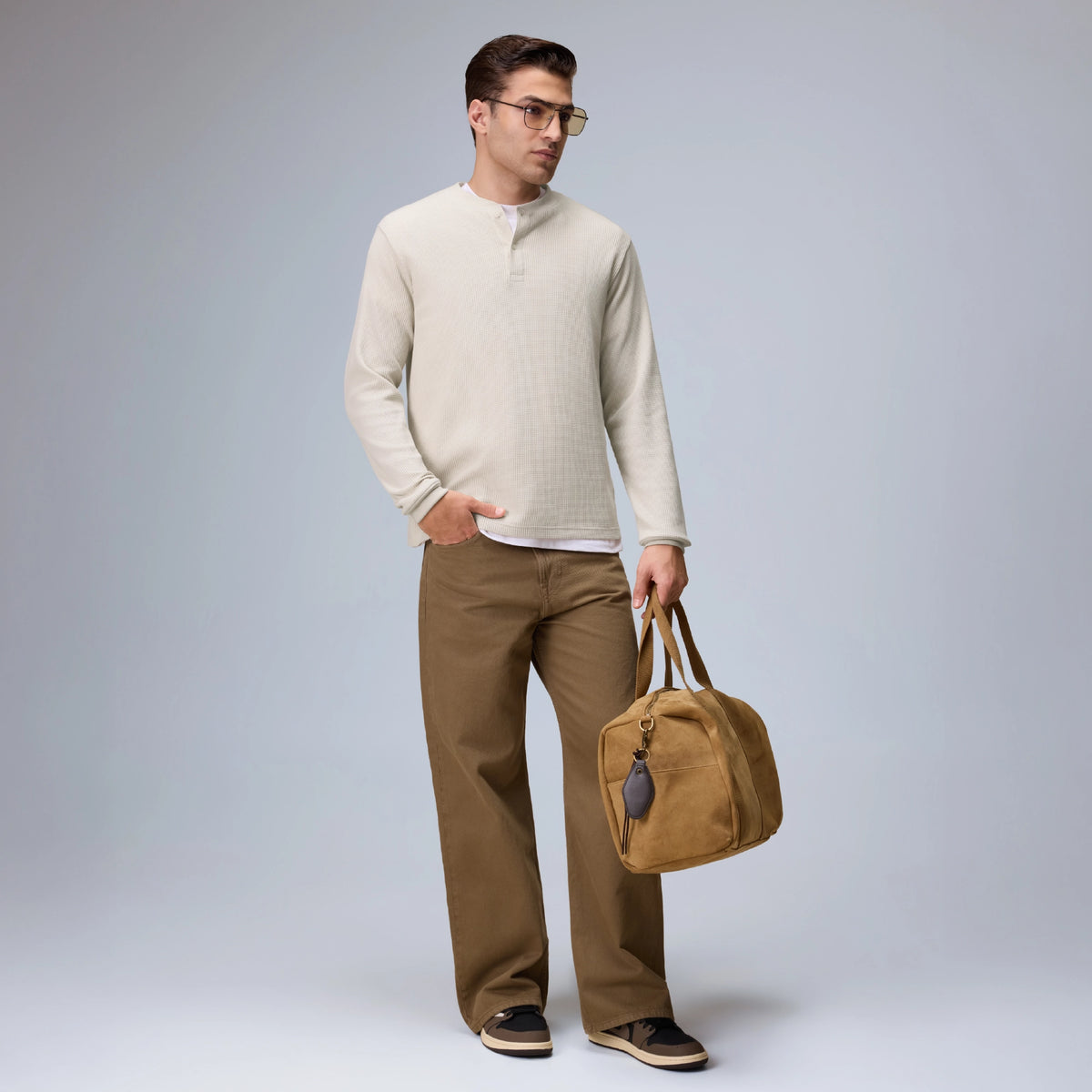 Full Sleeve Henley T-shirt - Almond White